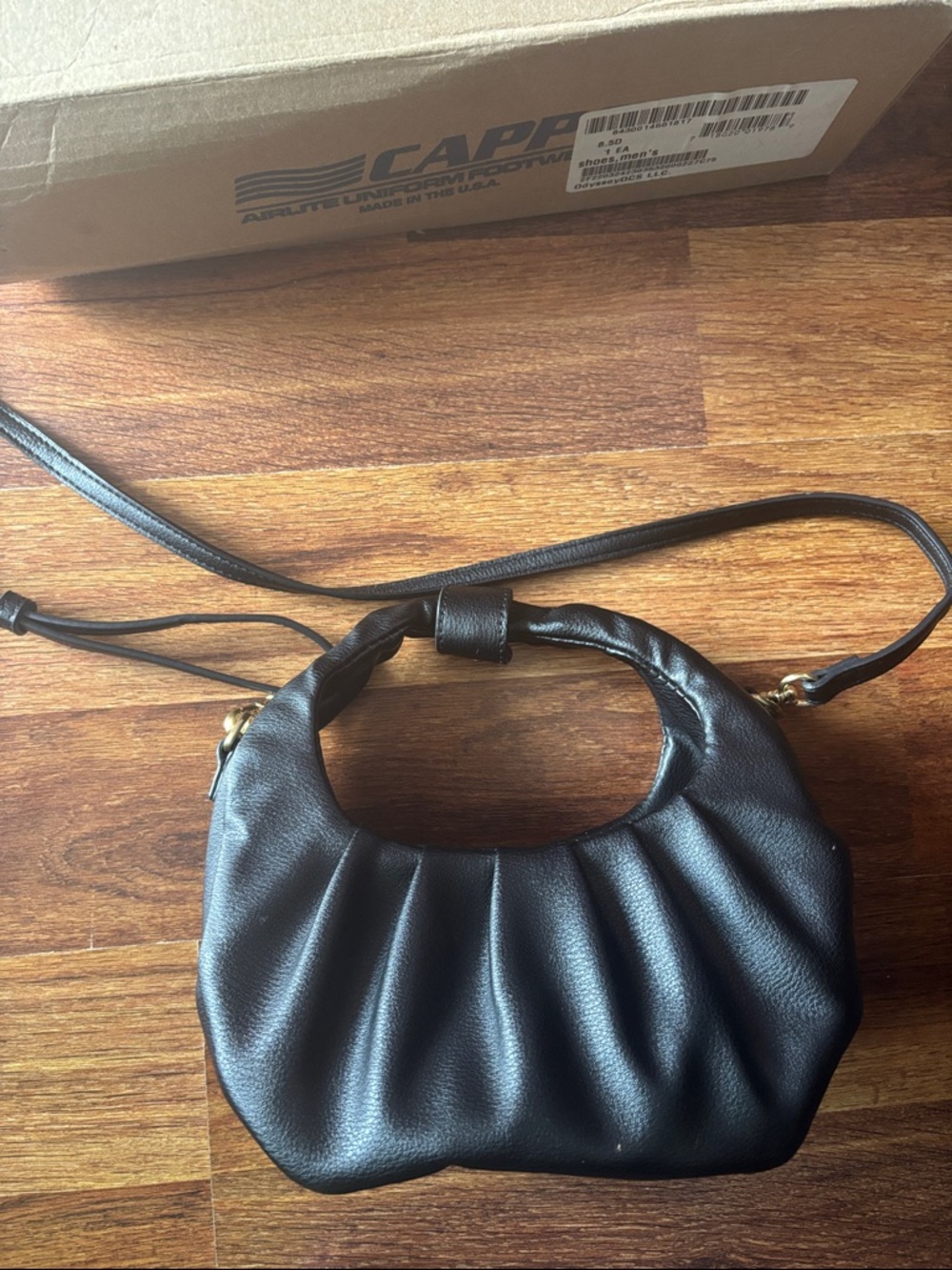 Women’s Black Gathered Shoulder Bag with Adjustable Strap